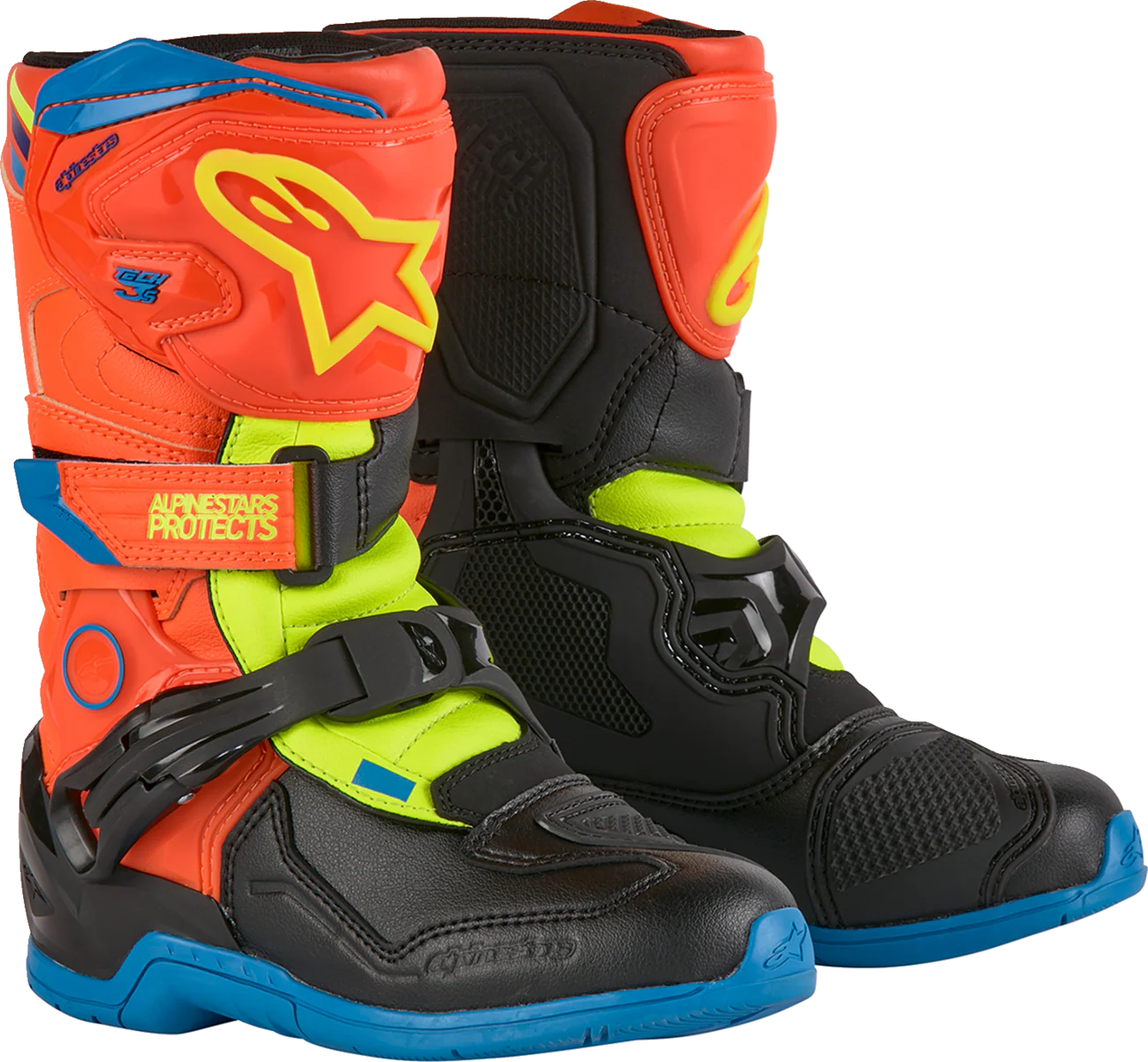 Alpinestars - Kids Tech 3S Boots - Fluorescent Orange/Fluorescent Yellow/Blue