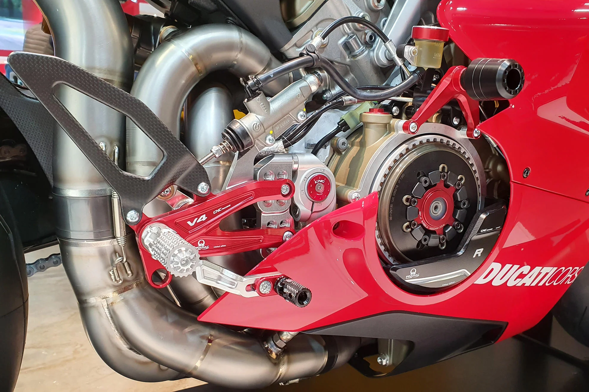 PE408PR - CNC Racing PRAMAC RACING LIMITED EDITION RPS Adjustable Rearset for the Ducati Panigale V4 / S / R - with Carbon Heel guard - Image 4