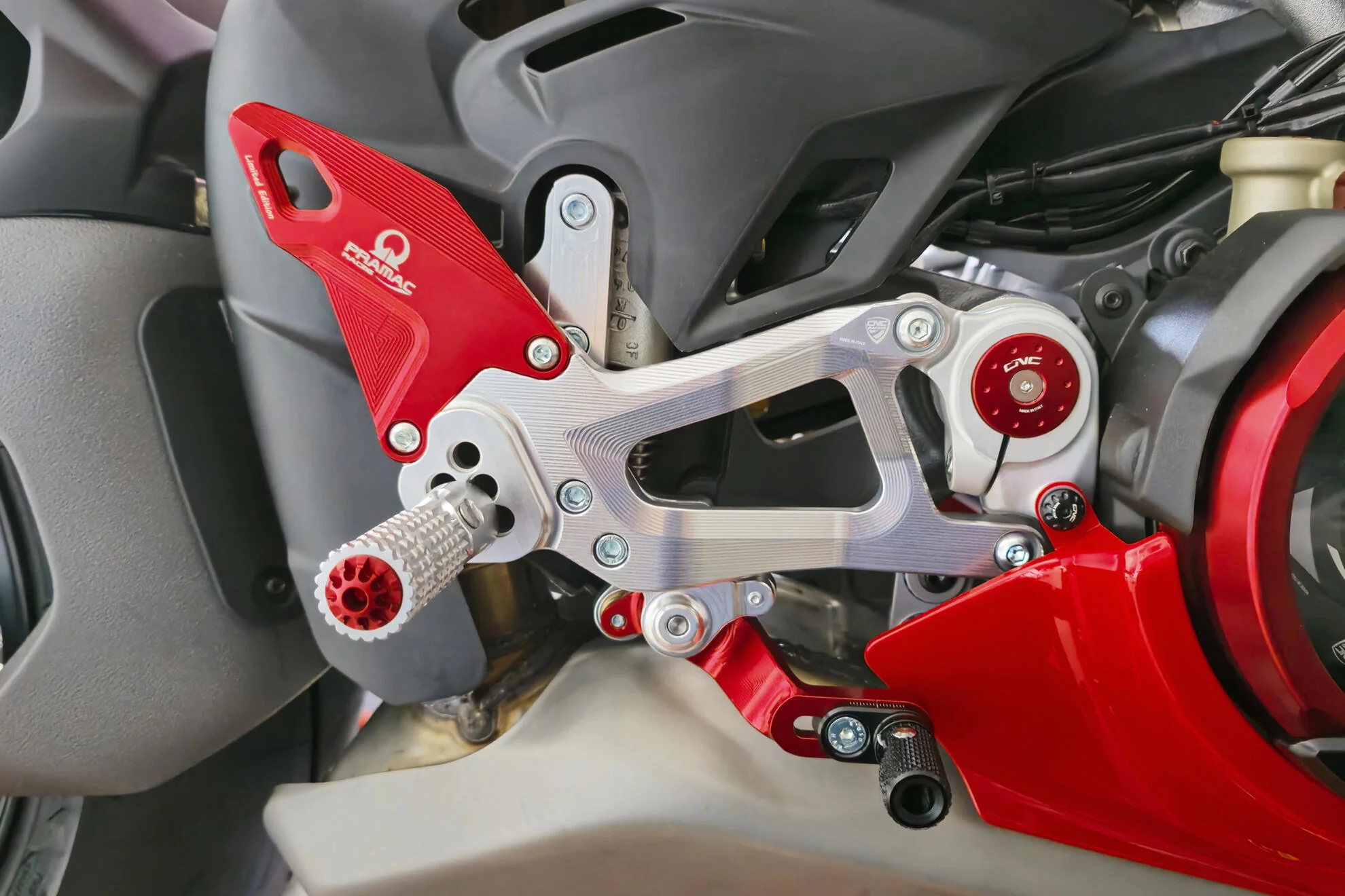 PE414PR - CNC Racing PRAMAC RACING LIMITED EDITION Adjustable Rearset for the Ducati Panigale V4 / S (2025+) - Image 5