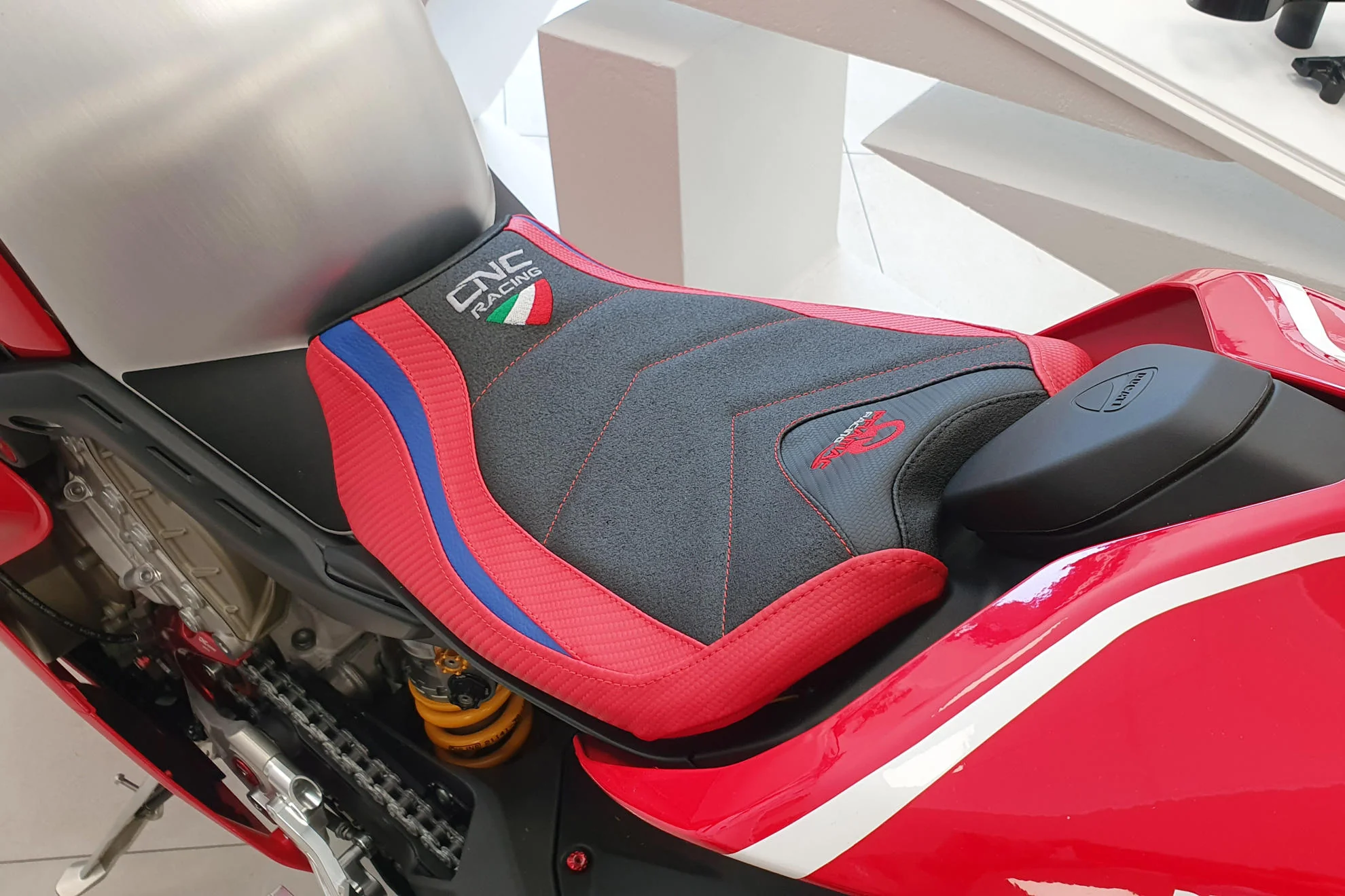 SLD01PR - CNC Racing PRAMAC RACING LIMITED EDITION Rider Seat Cover for the Ducati Panigale V4 / S / R / Speciale - Image 4