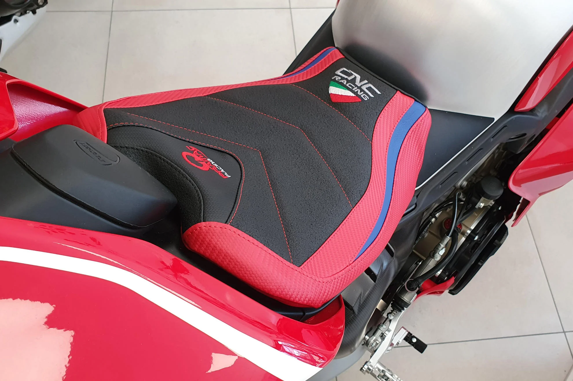 SLD01PR - CNC Racing PRAMAC RACING LIMITED EDITION Rider Seat Cover for the Ducati Panigale V4 / S / R / Speciale - Image 5