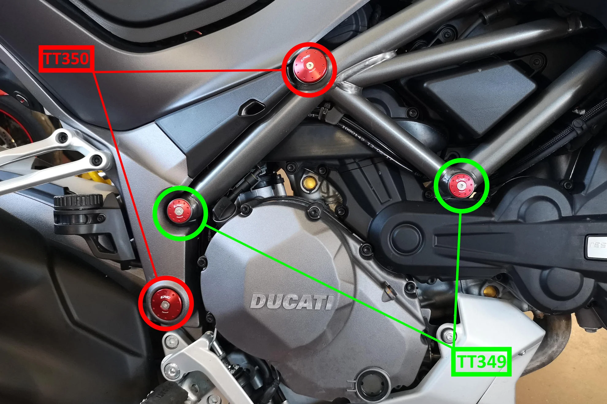 TT350 - CNC Racing - Frame Plug Kit - Multistrada - LARGE HOLES - Image 5