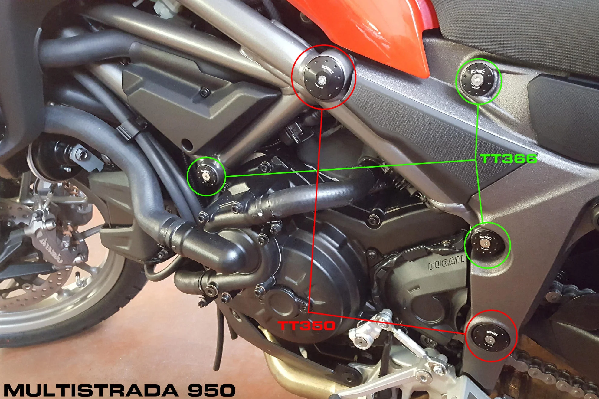 TT350 - CNC Racing - Frame Plug Kit - Multistrada - LARGE HOLES - Image 6